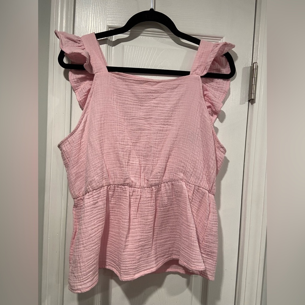 Vero Moda Size L Soft Pink Cotton Gauze Open Back Ruffle Sleeve Tank Top